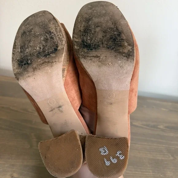 Beast Fashion Womens 7 Tan Brown Faux Suede Peep Toe Slip On Cork Heels Sandals - Picture 9 of 9